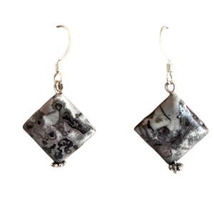 New Agate Stone Beads .925 Sterling Silver Hook Earrings Item #357